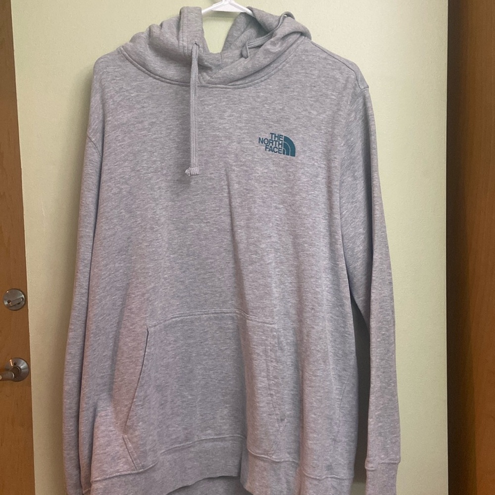 North face logo hoodie gray teal mens XL